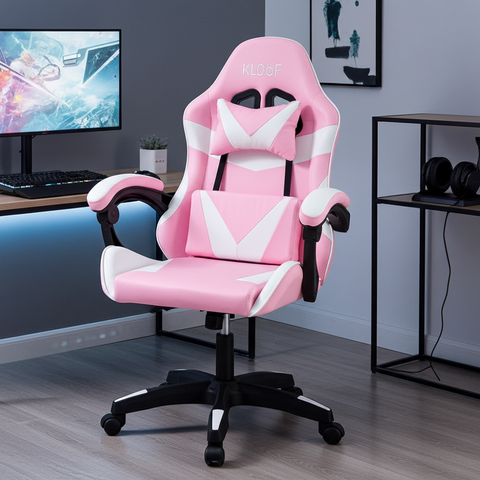 Cadeira Giratória Gamer Kl1 - Branco e Rosa