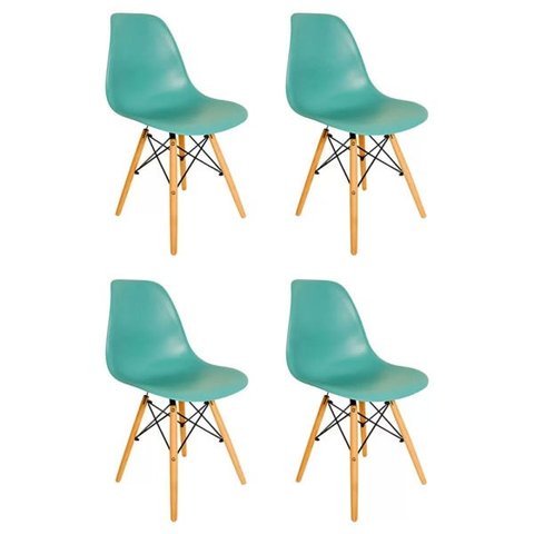 Kit 4 Cadeiras Eiffel Eames Base Madeira Sala de Jantar Azul Tiffany -