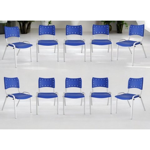 Kit com 10 Cadeiras Iso para Escola Escritório Comércio Azul Base Branca Ecomhome