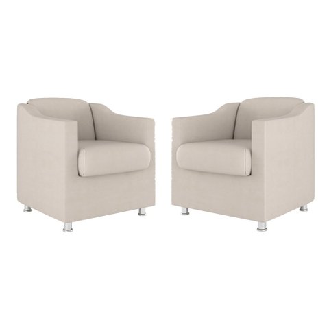 Kit 02 Cadeiras Poltronas Decorativas Recepção Clinica Suede Cor:Bege