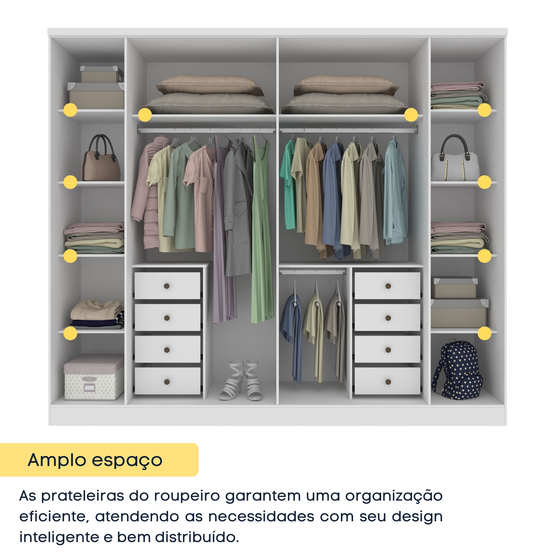 Guarda-Roupa Casal com Espelho 6 Portas 8 Gavetas 270cm Sevilla - 10