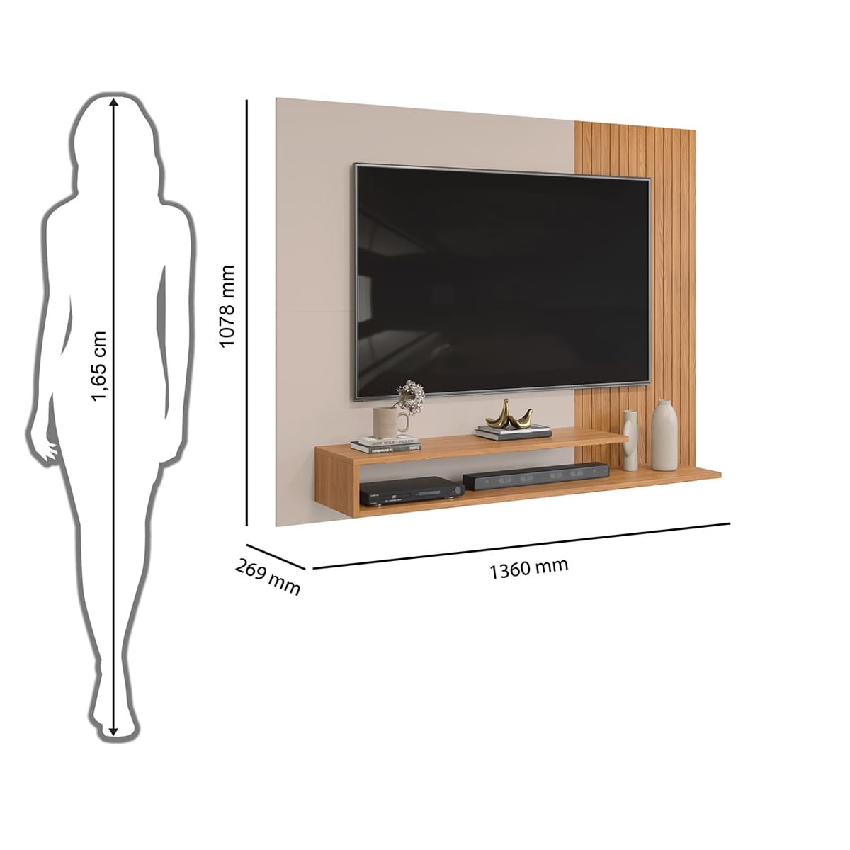 Painel de Tv Rack Suspenso Até 50 Polegadas Palermo Carvalho Nobre - Griz - ÉdeCasaMóveis                                                       - 8