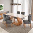 Ver imagem 1 de Conjunto Sala de Jantar 6 Lugares Retangular Tampo de Vidro e MDF Sarja Yescasa Cinza/Mel/Off White