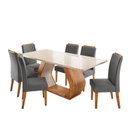 Ver imagem 2 de Conjunto Sala de Jantar 6 Lugares Retangular Tampo de Vidro e MDF Sarja Yescasa Cinza/Mel/Off White
