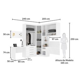 Quarto de Canto Solteiro com Guarda Roupas Cabeceira e Escrivaninha Alpes Luciane Móveis - 3