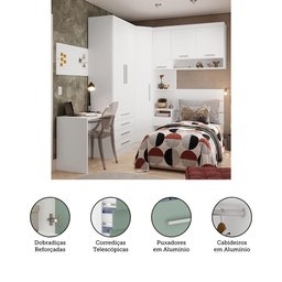 Quarto de Canto Solteiro com Guarda Roupas Cabeceira e Escrivaninha Alpes Luciane Móveis - 5