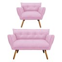 Ver imagem 1 de Kit 1 Namoradeira e 1 Poltrona Anitta Suede Rosa Bebê D’Rossi