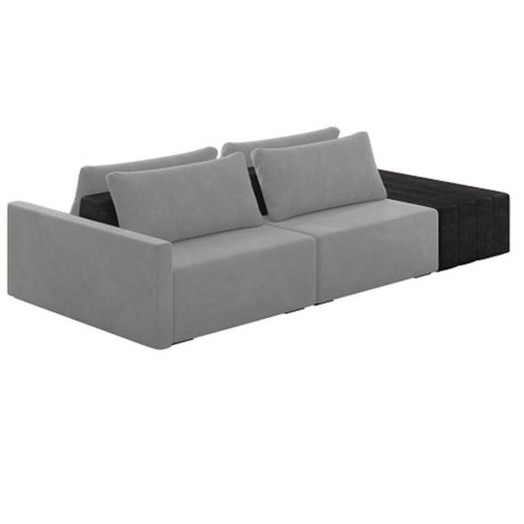 Sofá Ilha Modular Living com Puff 252cm Georgia Z08 Veludo Cinza/preto - Mpozenato