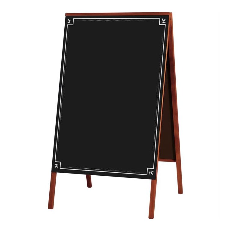 Quadro Cavalete de Propaganda Duplo Madeira Pinus Mogno para Uso de Giz 70x50 cm Preto Fosco Decor 1
