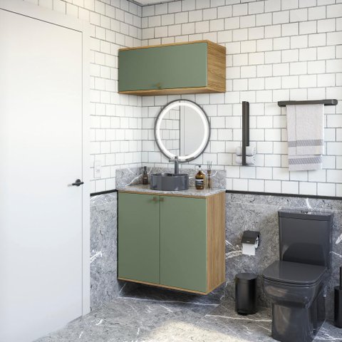 Conjunto para Banheiro com Basculante Kappesberg Celeste 2 Peças Nogueira/verde 80cm