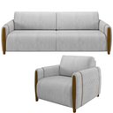 Ver imagem 1 de Kit Sofá 03 Lugares Sala Estar 223cm com Poltrona Flora Pés de Madeira M03 Veludo Cinza - Lyam