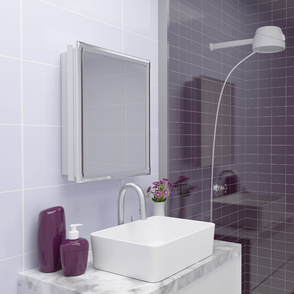 Armário Banheiro Espelheira Sobrepor e Embutir Cinza | Com Perfil de Alumínio | 36x11x45cm | 01 Port - 7