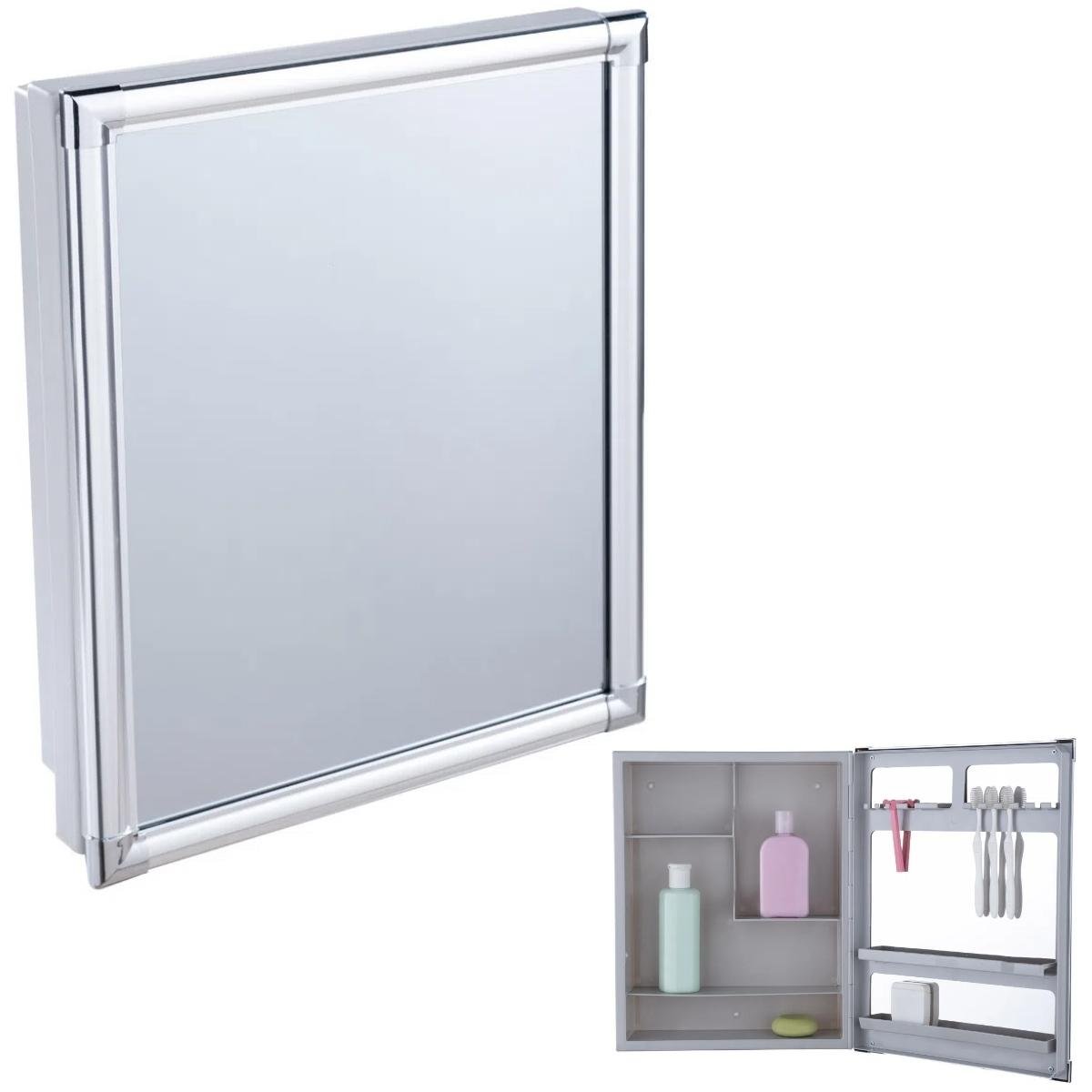 Armário Banheiro Espelheira Sobrepor e Embutir Cinza | Com Perfil de Alumínio | 36x11x45cm | 01 Port