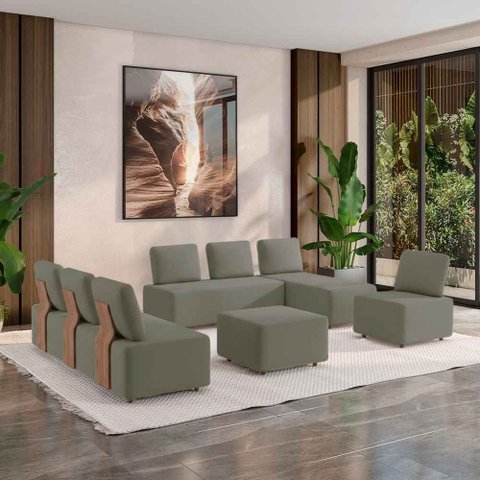 Sofá Liphis Sala de Estar Modulado Moderno Pés de Madeira Veludo Cinza Escuro G45 - Gran Belo