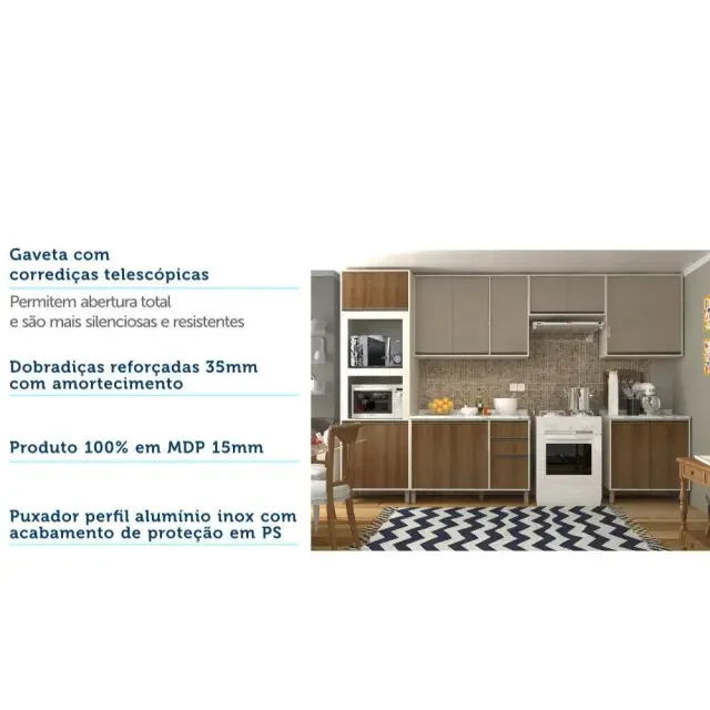 Cozinha Completa 7 Peças com Torre Quente, Armários e Balcões Linea Luciane Móveis - 6