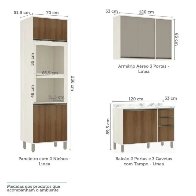 Cozinha Completa 7 Peças com Torre Quente, Armários e Balcões Linea Luciane Móveis - 4