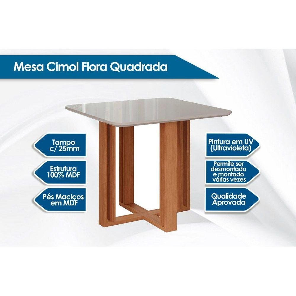 Mesa de Sala Jantar Flora + Tampo Madeirado 94x94cm Nature/Off White - Cimol - 2