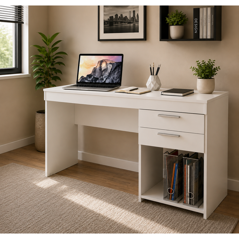 Mesa Escrivaninha Office Branco 2 Gavetas Notável 76x121x43