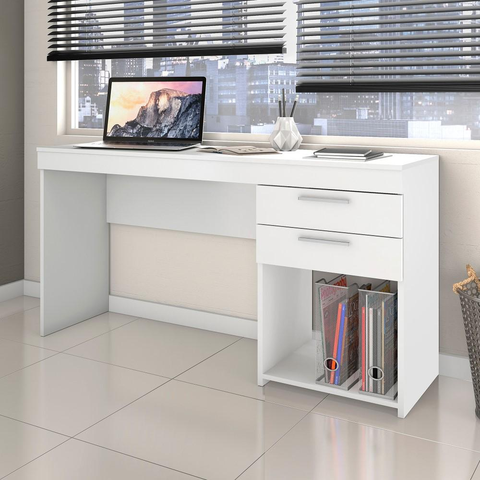 Escrivaninha Office 121cm com 2 Gavetas Branca - Notável Móveis