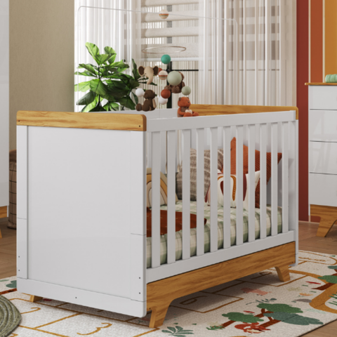 Berço Peroba Retrô Americano Branco com Amendôa MDF Infantil Branco Amêndoa