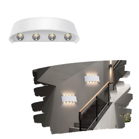 Arandela Led Meia Lua Branca de 8w com Luz Branco Quente com 8 Fachos de Luz (direção para Cima e Pa