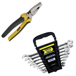 Kit Jogo Ferramentas-1 Alicate Universal 8"pol + 1 Jogo 8 Chaves Fixa / Estrela Combinadas Fertak