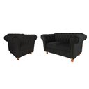 Ver imagem 1 de Conjunto Sofá Namoradeira Luis XV Chesterfield Capitone Suede PRETO Decorativa / Sala, Tv, Estar, Re