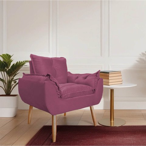 Poltrona Decorativa Opala Cor Rosa.