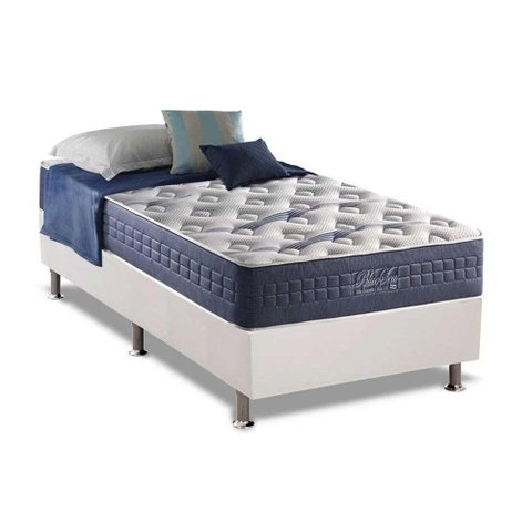 Cama Box Solteiro: Colchão Molas Ensacadas Anjos MasterPocket Blue Sea + Base CRC Courano White(88x1
