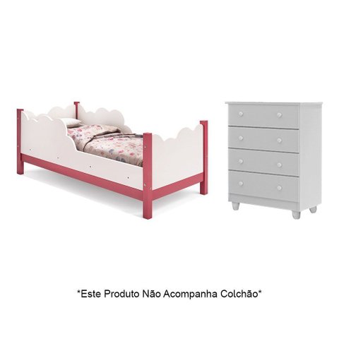 Quarto Infantil Nuvem Branco Rosa com Cômoda Lara para Menina Moderno Delicado Completo Luxo
