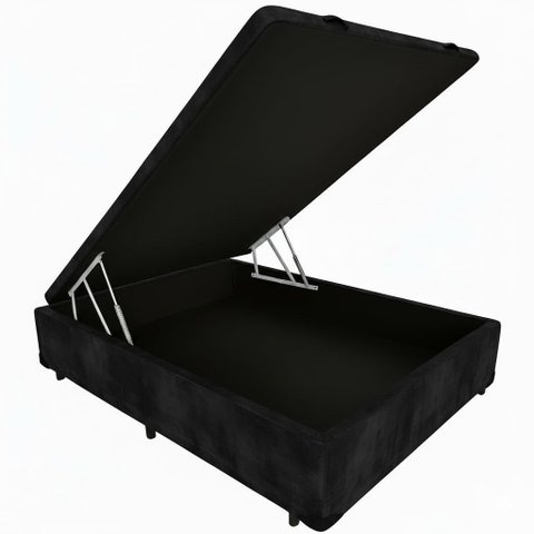 Cama Box Baú Casal Blindado com Pistão a Gás - Suede Preto