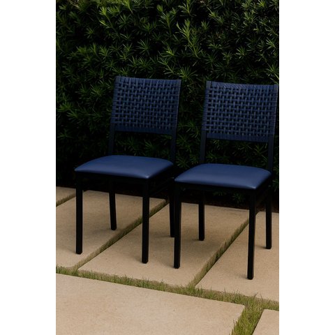 Kit 2 Cadeiras Área Externa Corda Náutica Azul - Brisa - Solare Móveis