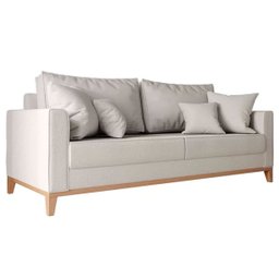 Sofá 3 Lugares Beny Base em Madeira Maciça Recepção Linho Cru Kimi Design - 1