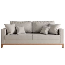 Sofá 3 Lugares Beny Base em Madeira Maciça Recepção Linho Cru Kimi Design - 2