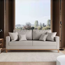 Sofá 3 Lugares Beny Base em Madeira Maciça Recepção Linho Cru Kimi Design - 4