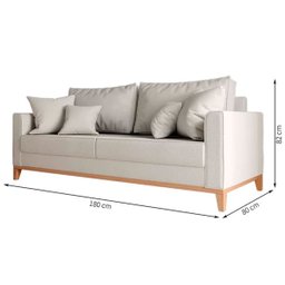 Sofá 3 Lugares Beny Base em Madeira Maciça Recepção Linho Cru Kimi Design - 5