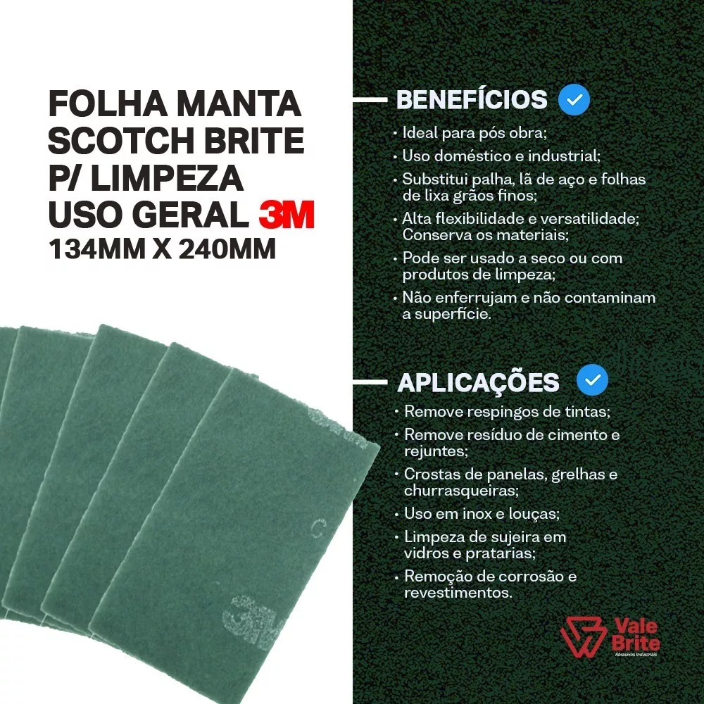 Folha Manta Abrasiva 3m P/ Limpeza Scotch Brite Kit C/ 10und - 3
