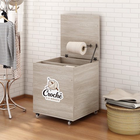 Baú Organizador para Croche Multifuncional com Rodízios:Cinza