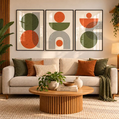 Quadro Decorativo Abstrato Elemento Harmonia Moldura Premium:Moldura Preta/60x90 com Vidro Acrílico