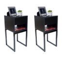 Ver imagem 1 de Kit 2 Mesas Cabeceira Industrial 30cm Preto Gaveta Superior Eco Base Metal Preto Lateral Cama
