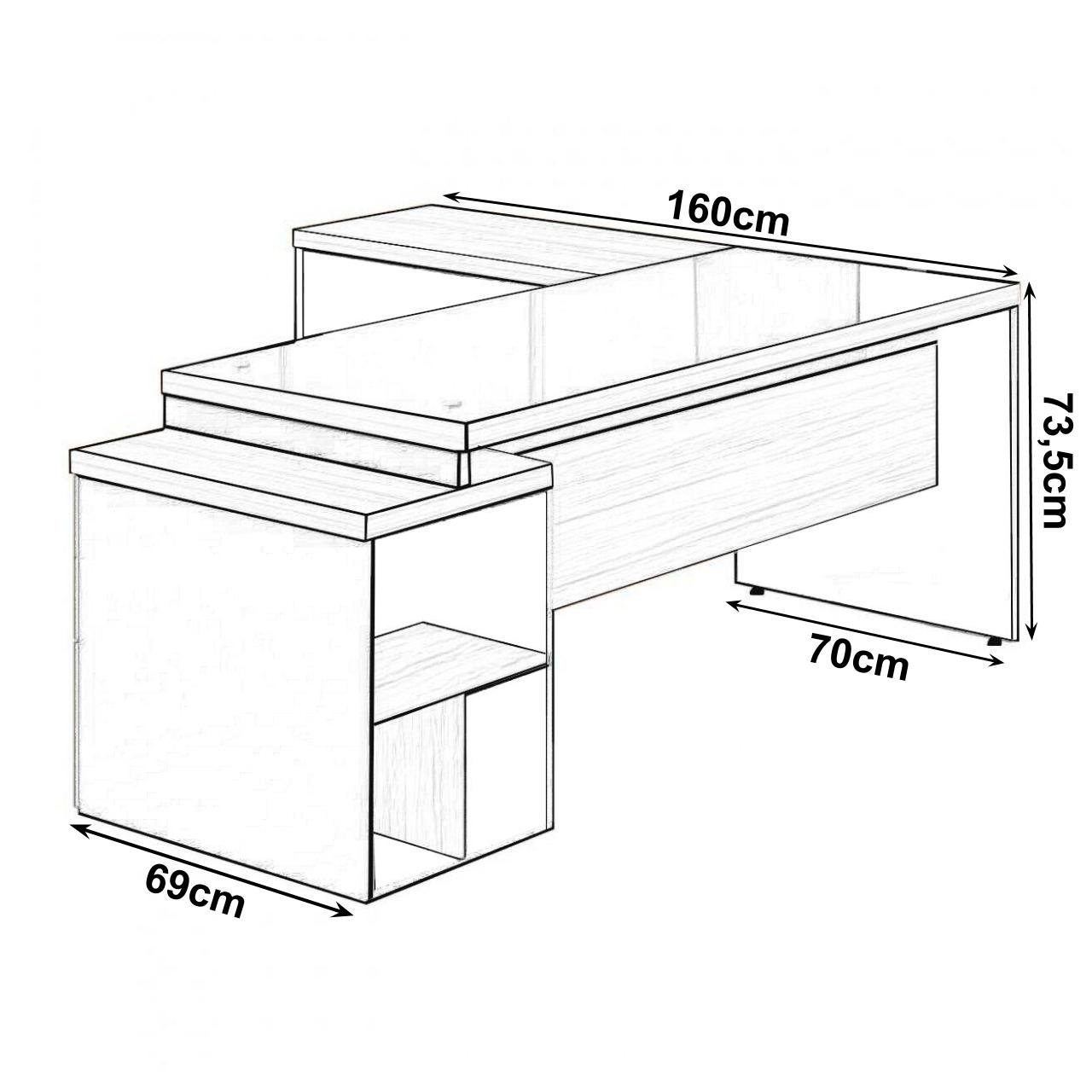 Mesa Pedestal Gaveteiro em L Vidro Fumê - Workstart - Nogal Sevilha/preto - 21407 - 3