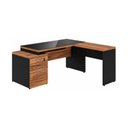 Ver mais imagens de Mesa Pedestal Gaveteiro em L com Vidro Fumê Nogal Sevilha/Preto 21407