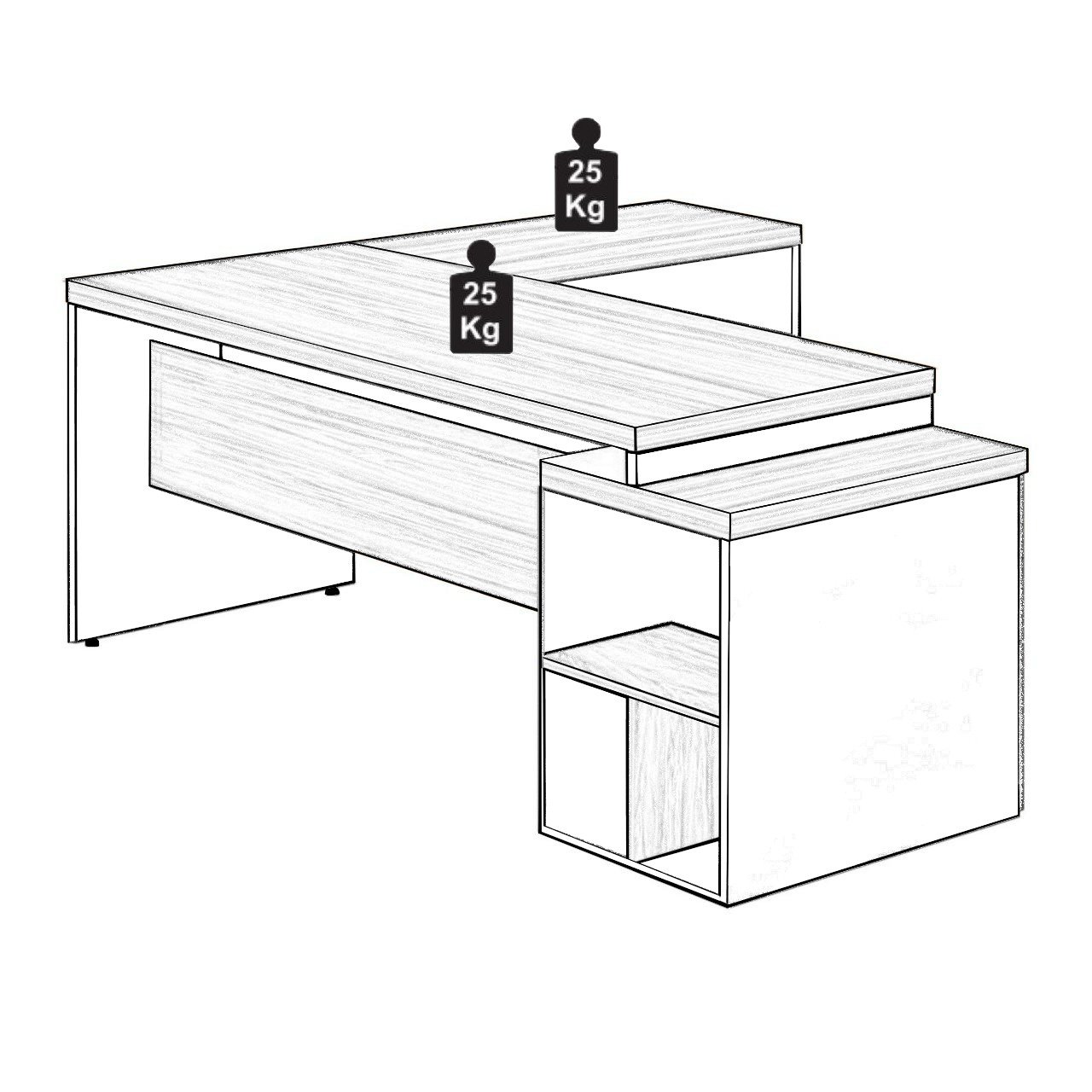 Mesa Pedestal Gaveteiro em L Vidro Fumê - Workstart - Nogal Sevilha/preto - 21407 - 4