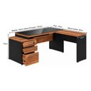 Ver imagem 6 de Mesa Pedestal Gaveteiro em L com Vidro Fumê Nogal Sevilha/Preto 21407