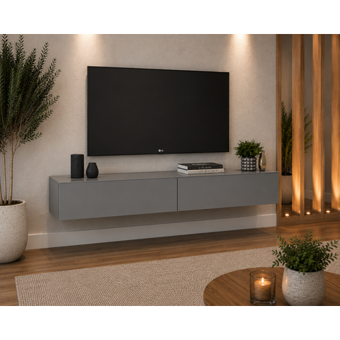 Estante Retro Sala de Estar Grande Cinza Ideal TV 50 Polegadas