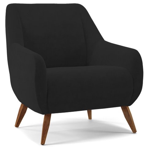 Poltrona Decorativa Fixa Pés de Madeira Paloma D02 Veludo Preto B-300 - Lyam Decor