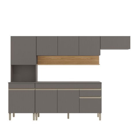 Cozinha (com Balcão com Tampo) 9 Portas 1 Gaveta Line Gris/gris/cp-freijo - Ssx Multicoisas