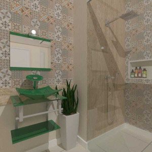 Gabinete de Vidro 45cm para Banheiro Cuba Quadrada - Escócia-Verde