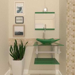 Gabinete de Vidro 45cm para Banheiro Cuba Quadrada - Escócia-Verde - 2