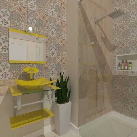 Gabinete de Vidro 45cm para Banheiro Cuba Quadrada - Escócia-Amarelo